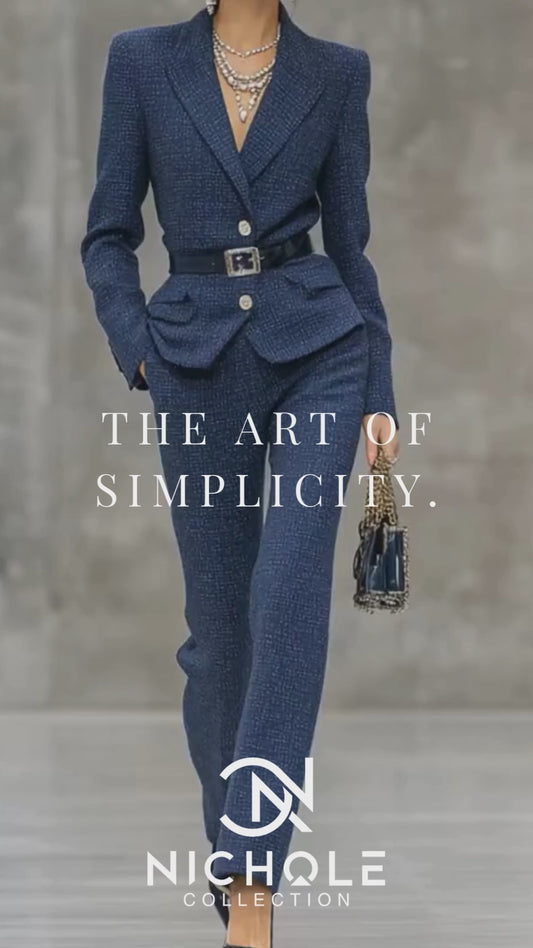 The Navy Heritage Tweed Fitted Blazer & Straight-Leg Pants Set