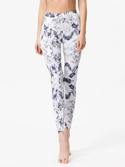 Printed Active High Waist Leggings White / S The Nichole Collection