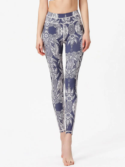 Printed Active High Waist Leggings French Blue / S The Nichole Collection