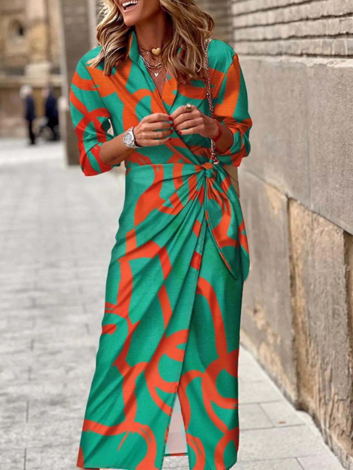 Printed Collared Neck Shirt Dress THE NICHOLE COLLECTION - Official Site