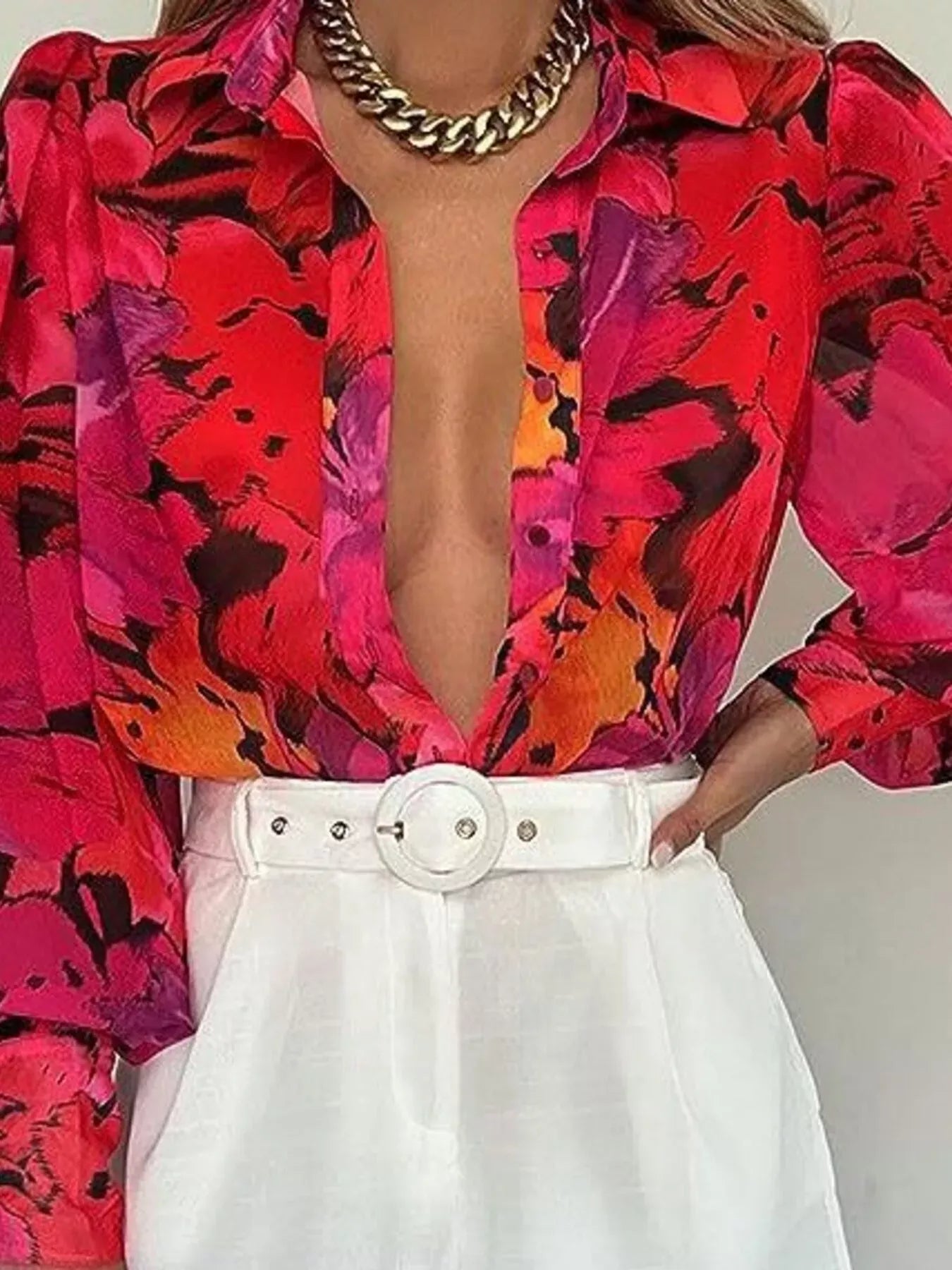 Printed Lantern Sleeve Shirt The Nichole Collection