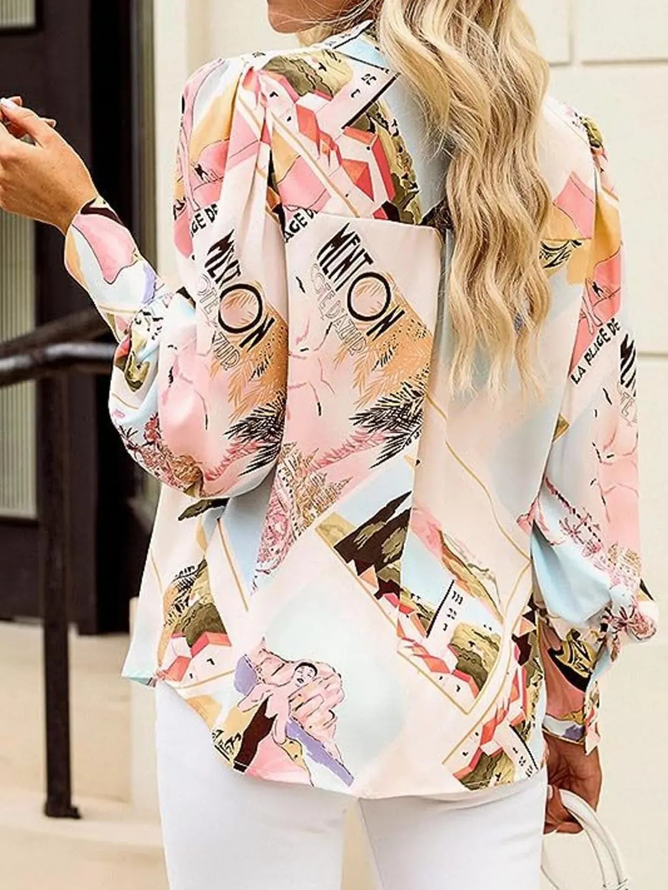 Printed Lantern Sleeve Shirt The Nichole Collection