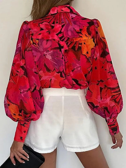 Printed Lantern Sleeve Shirt The Nichole Collection