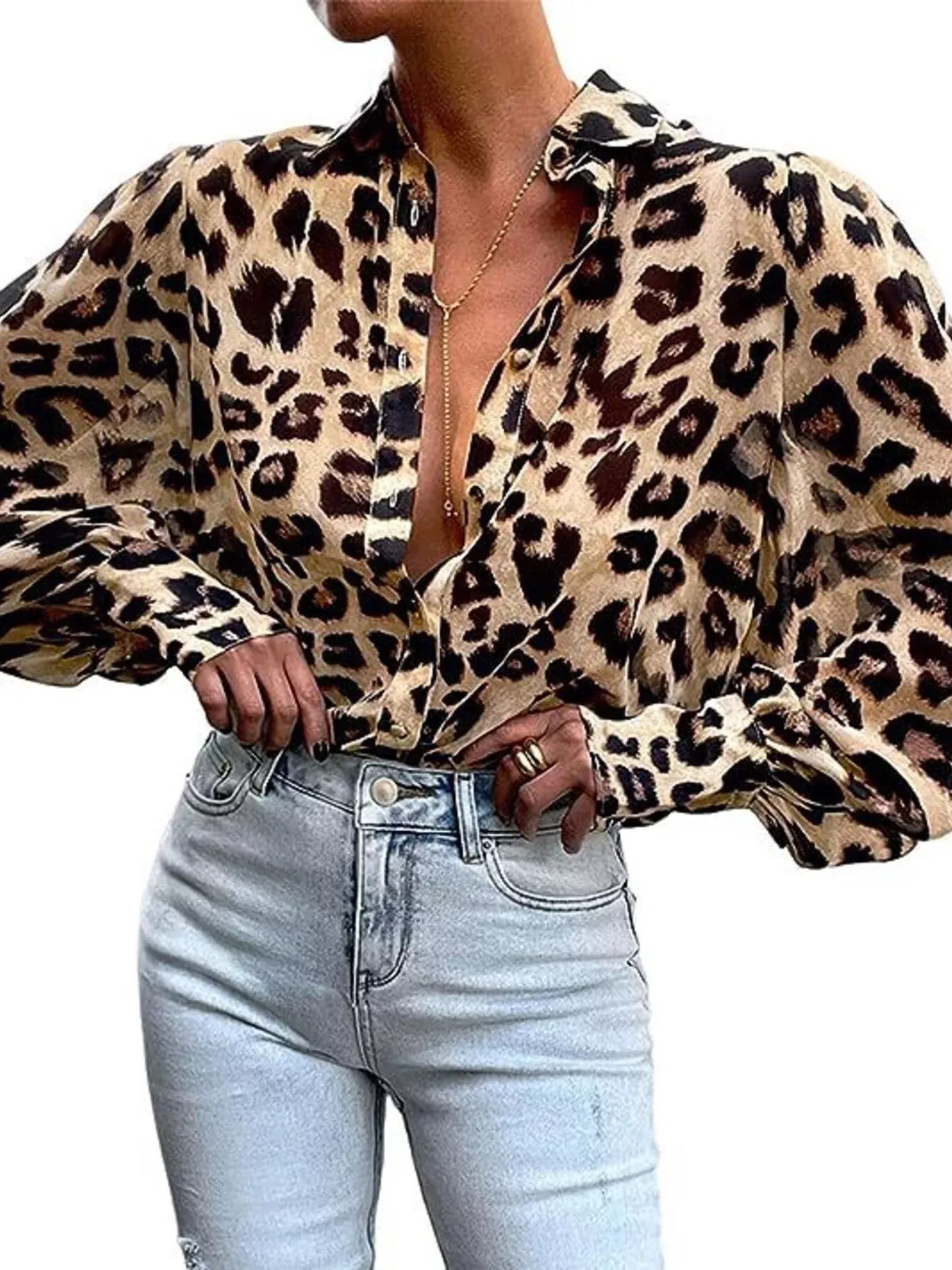 Printed Lantern Sleeve Shirt The Nichole Collection