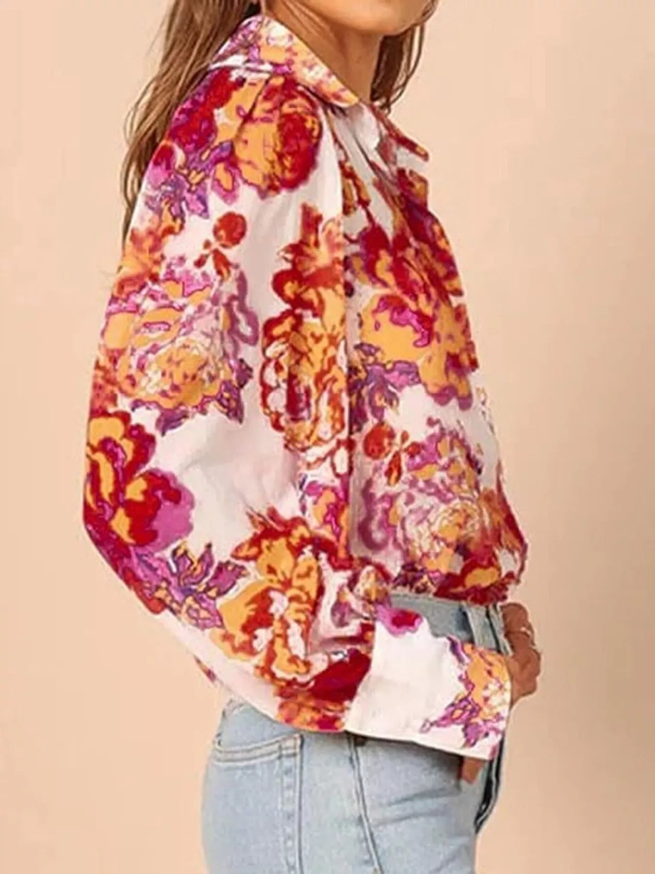 Printed Lantern Sleeve Shirt The Nichole Collection