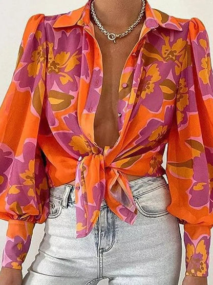 Printed Lantern Sleeve Shirt The Nichole Collection