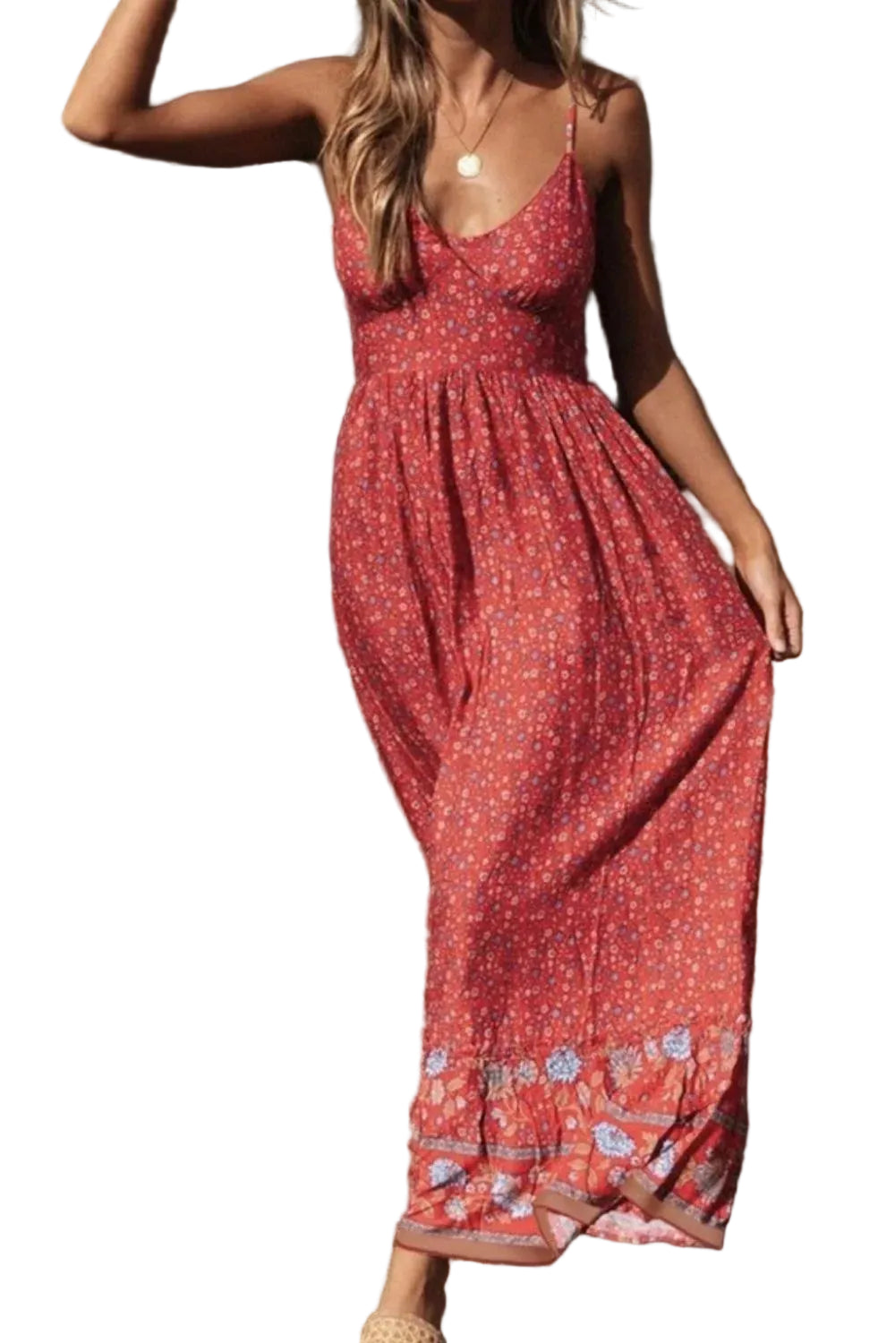 Printed Maxi Cami Dress Deep Red / S Maxi Dresses The Nichole Collection - Official Site