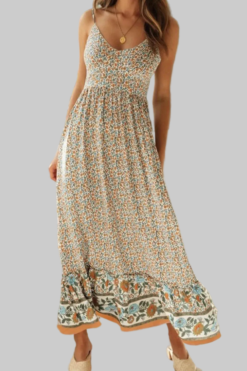 Printed Maxi Cami Dress Tan / S Maxi Dresses The Nichole Collection - Official Site