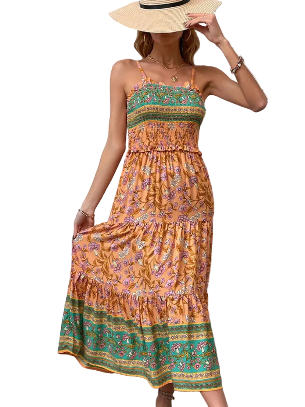 Printed Square Neck Midi Cami Dress Ochre / S Midi Dresses The Nichole Collection - Official Site