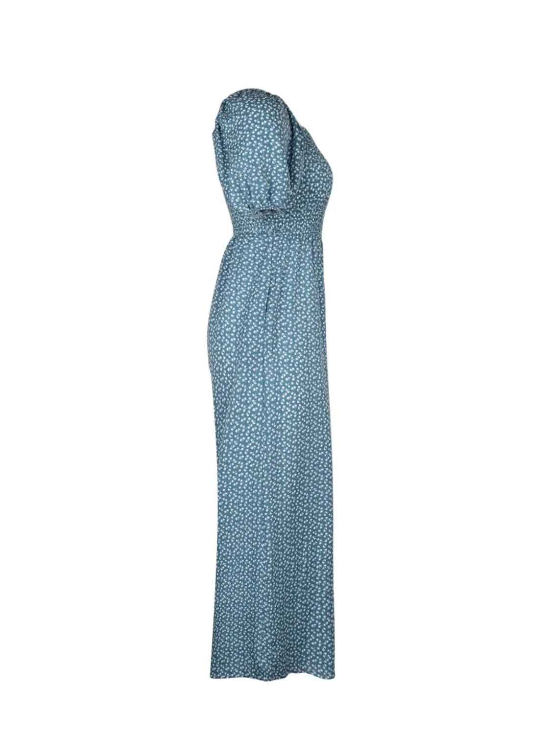 Printed Square Neck Puff Sleeve Jumpsuit The Nichole Collection