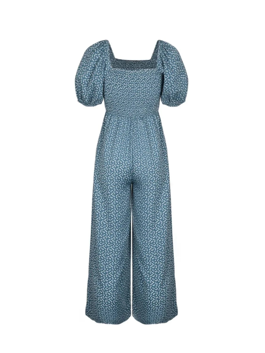 Printed Square Neck Puff Sleeve Jumpsuit The Nichole Collection