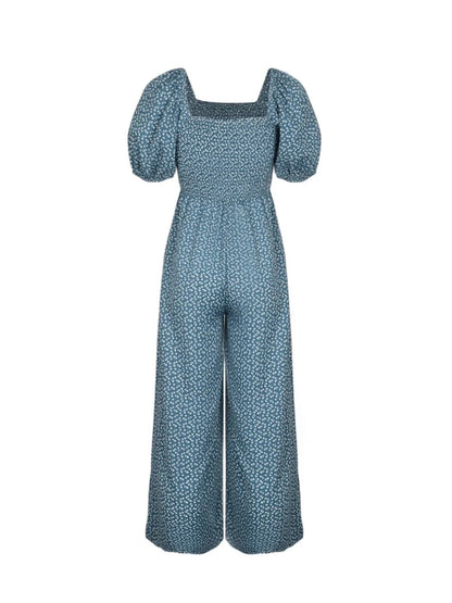 Printed Square Neck Puff Sleeve Jumpsuit The Nichole Collection