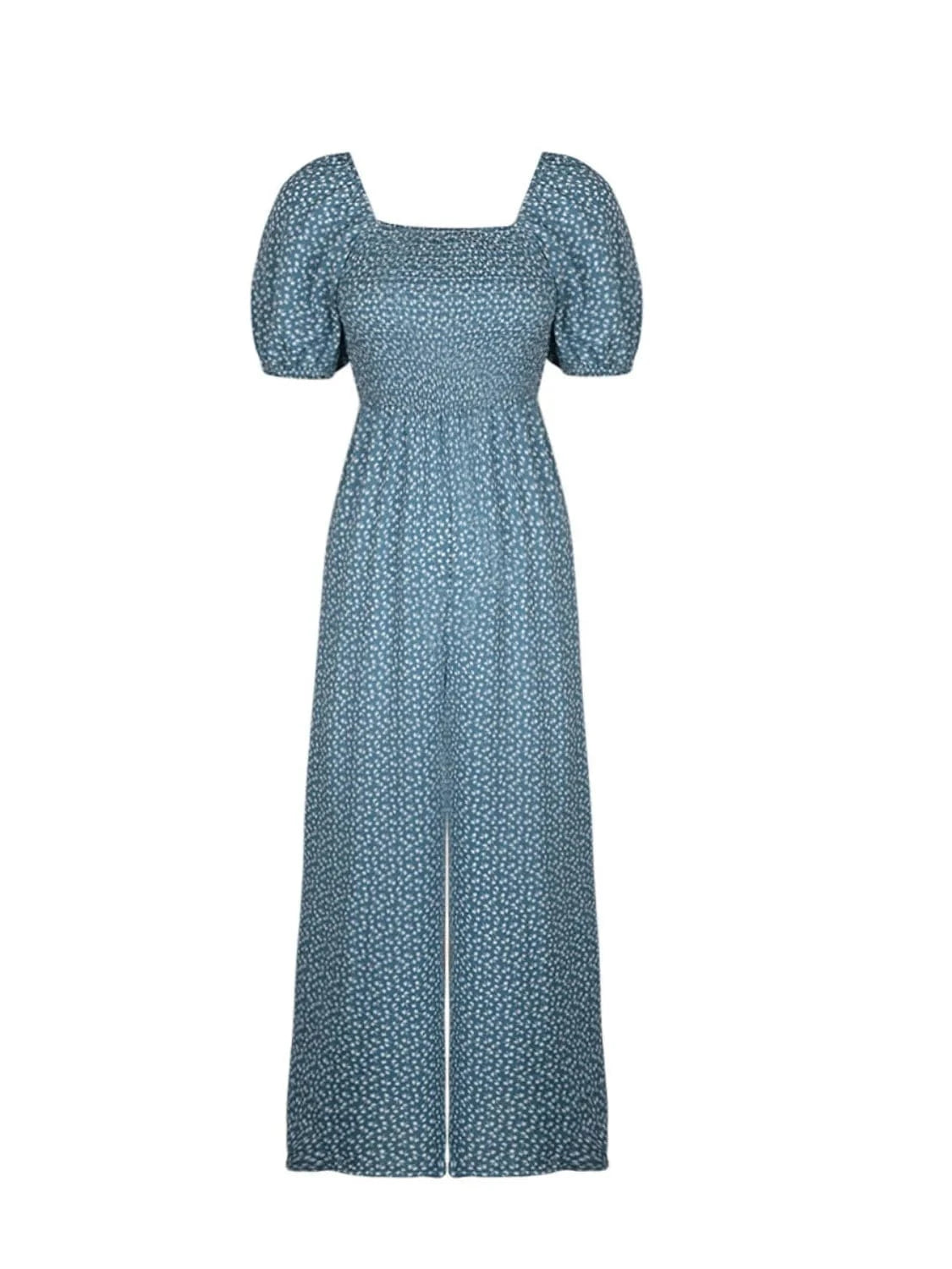 Printed Square Neck Puff Sleeve Jumpsuit The Nichole Collection