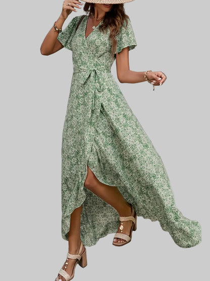 Printed Surplice Maxi Dress with Flutter Sleeves The Nichole Collection