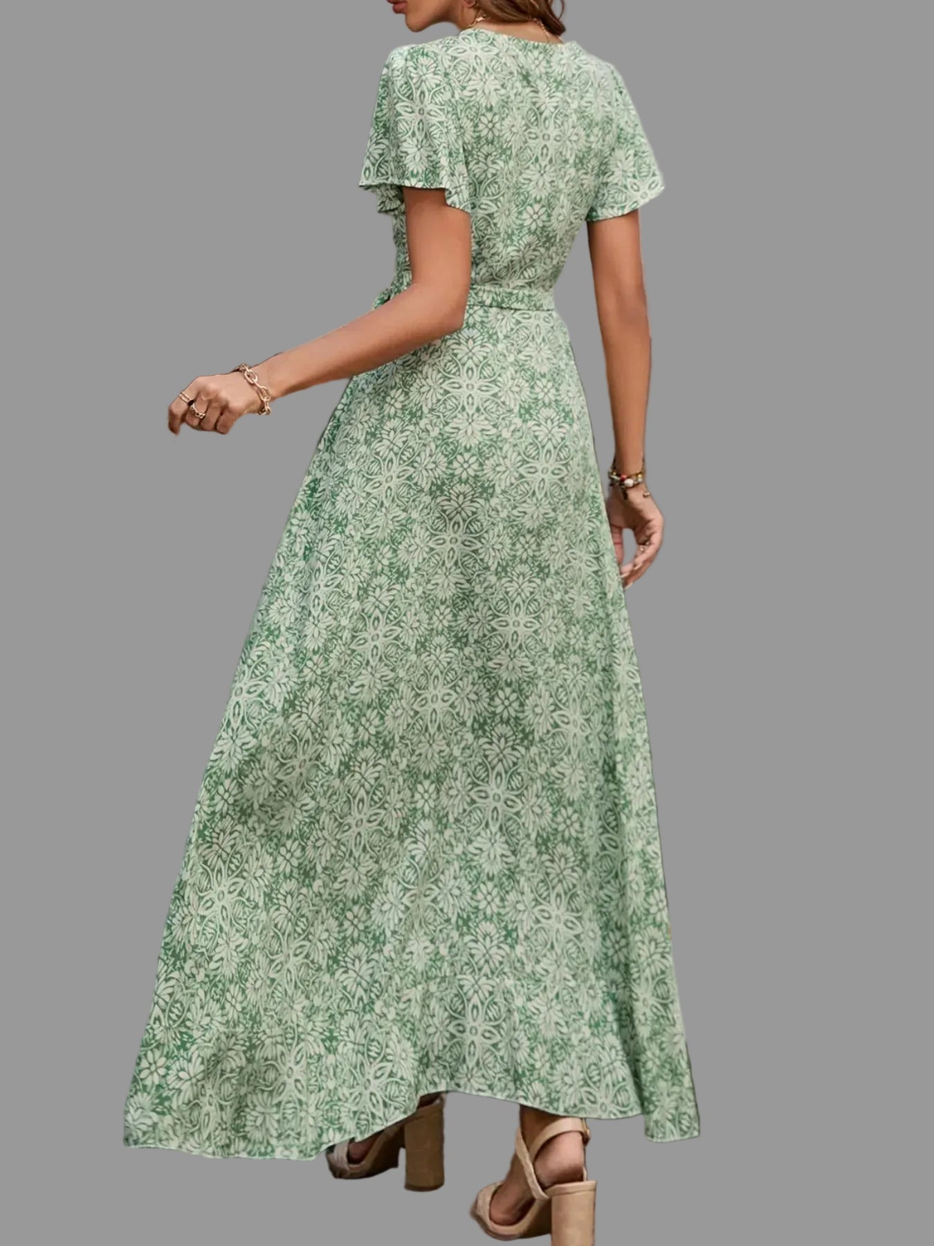 Printed Surplice Maxi Dress with Flutter Sleeves The Nichole Collection