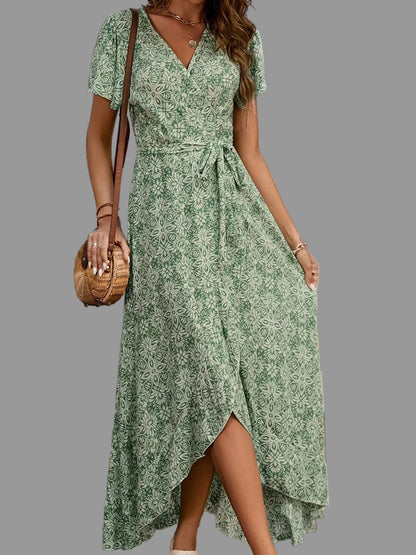 Printed Surplice Maxi Dress with Flutter Sleeves The Nichole Collection