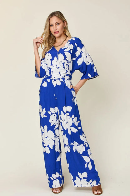 Printed Tie Back Wide Leg Jumpsuit Royal  Blue / S The Nichole Collection - Official Site