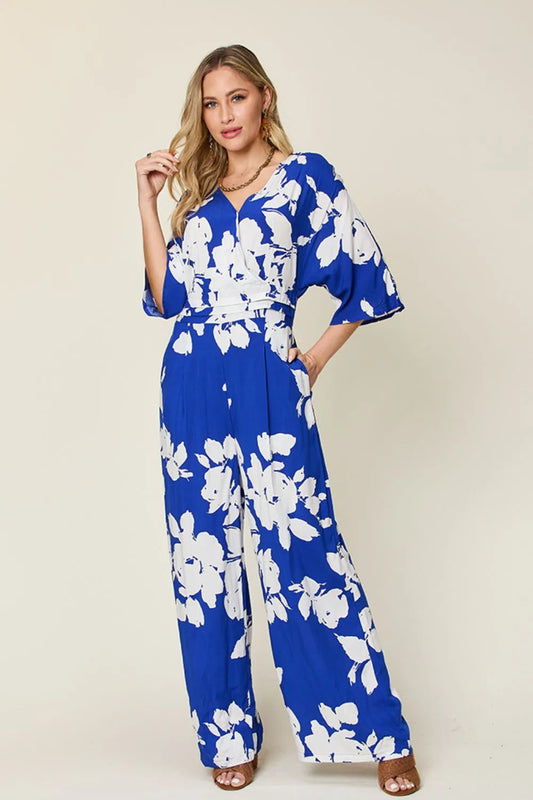 Printed Tie Back Wide Leg Jumpsuit Royal  Blue / S The Nichole Collection - Official Site