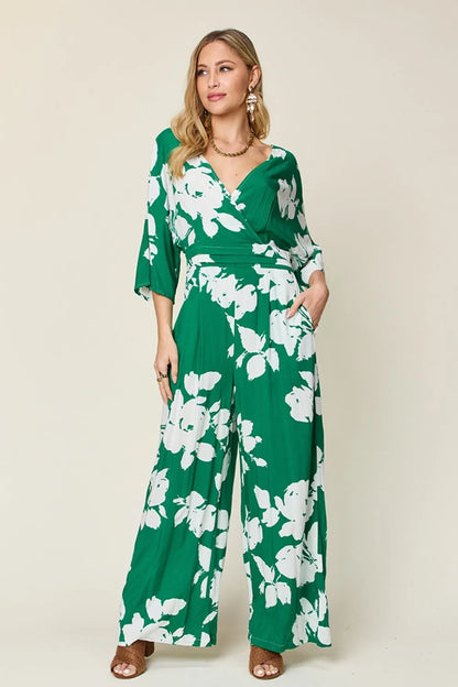 Printed Tie Back Wide Leg Jumpsuit Green / S The Nichole Collection - Official Site