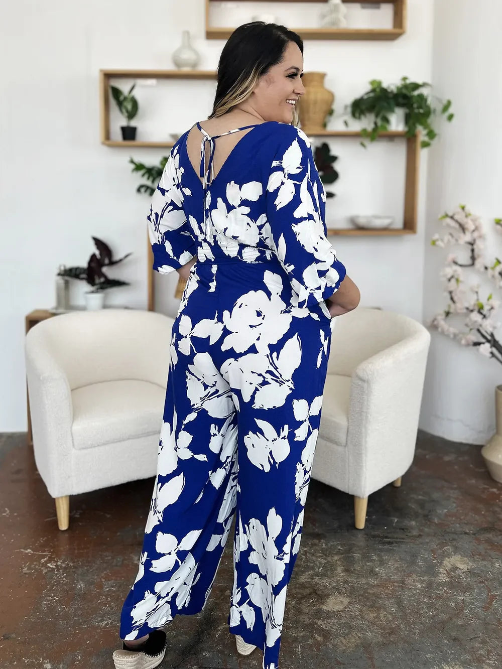 Printed Tie Back Wide Leg Jumpsuit The Nichole Collection - Official Site