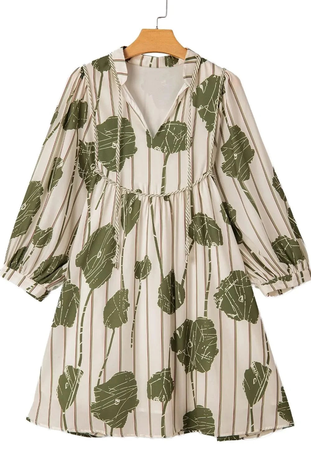 Printed Tie Neck Balloon Sleeve Dress The Nichole Collection