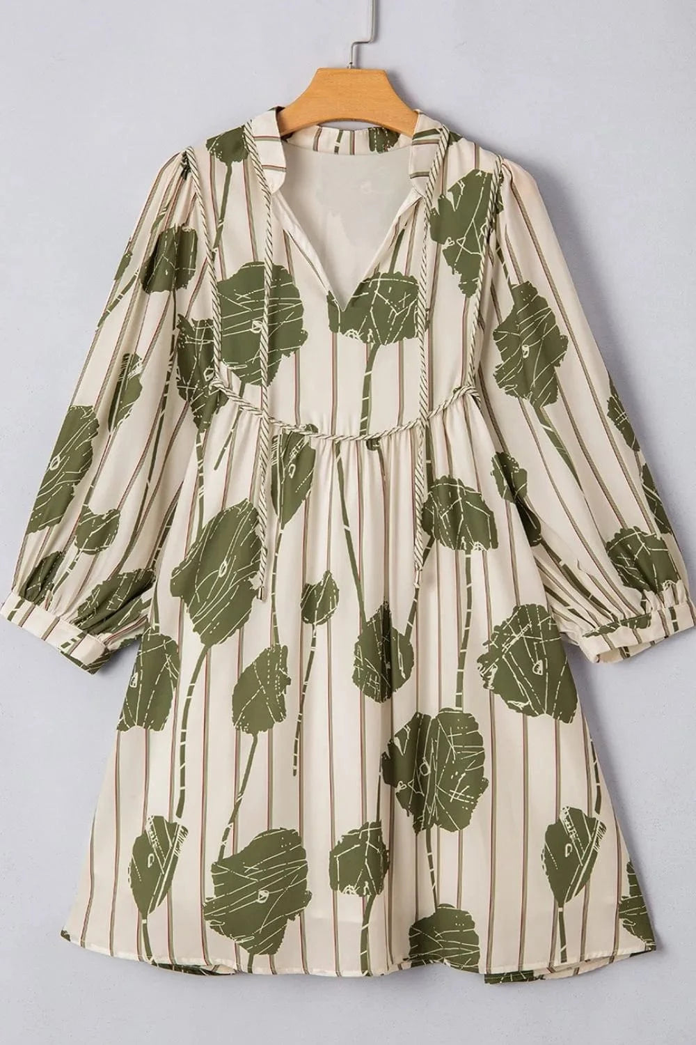 Printed Tie Neck Balloon Sleeve Dress The Nichole Collection