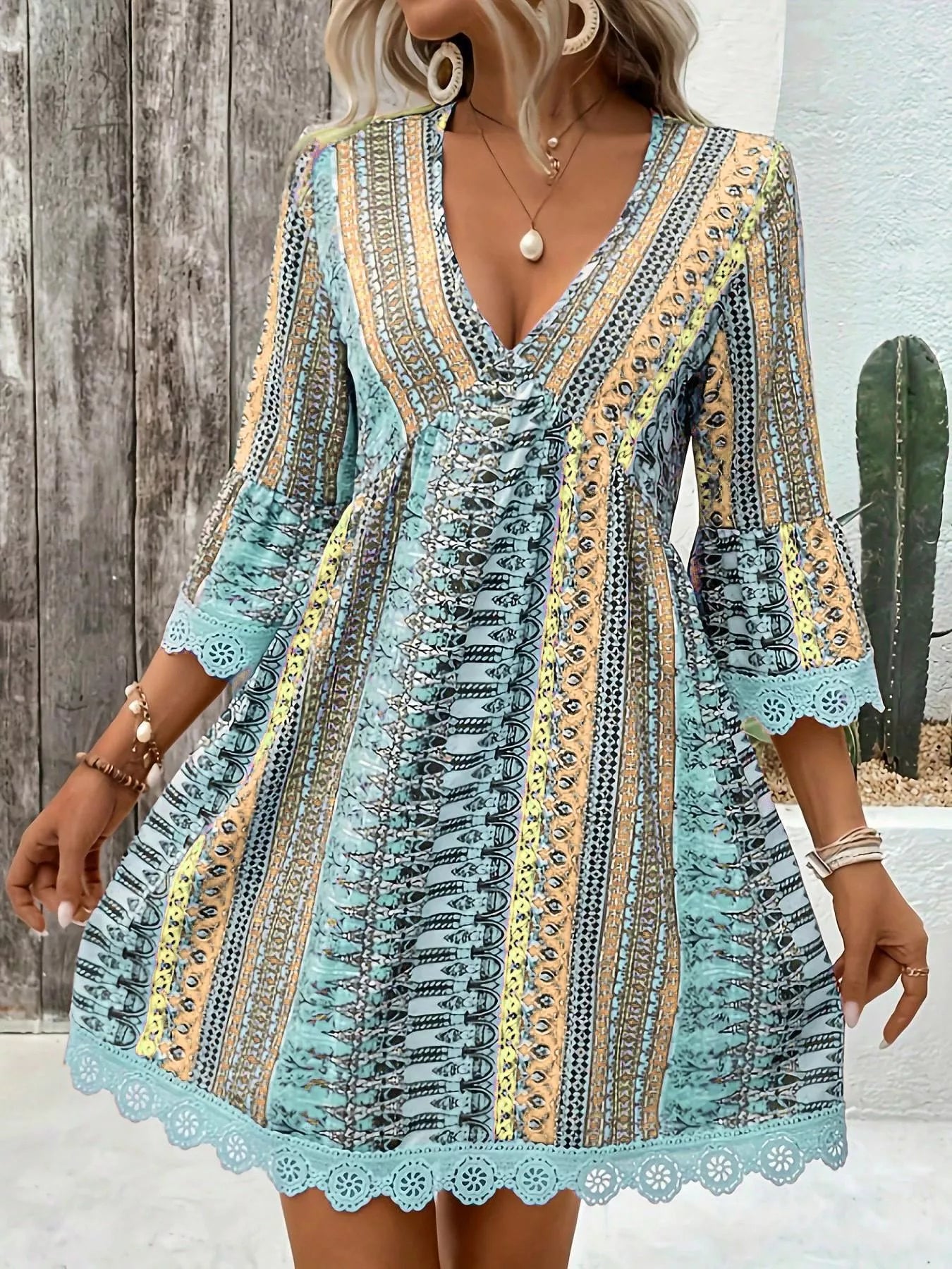 Printed V-Neck A-Line Dress The Nichole Collection - Official Site