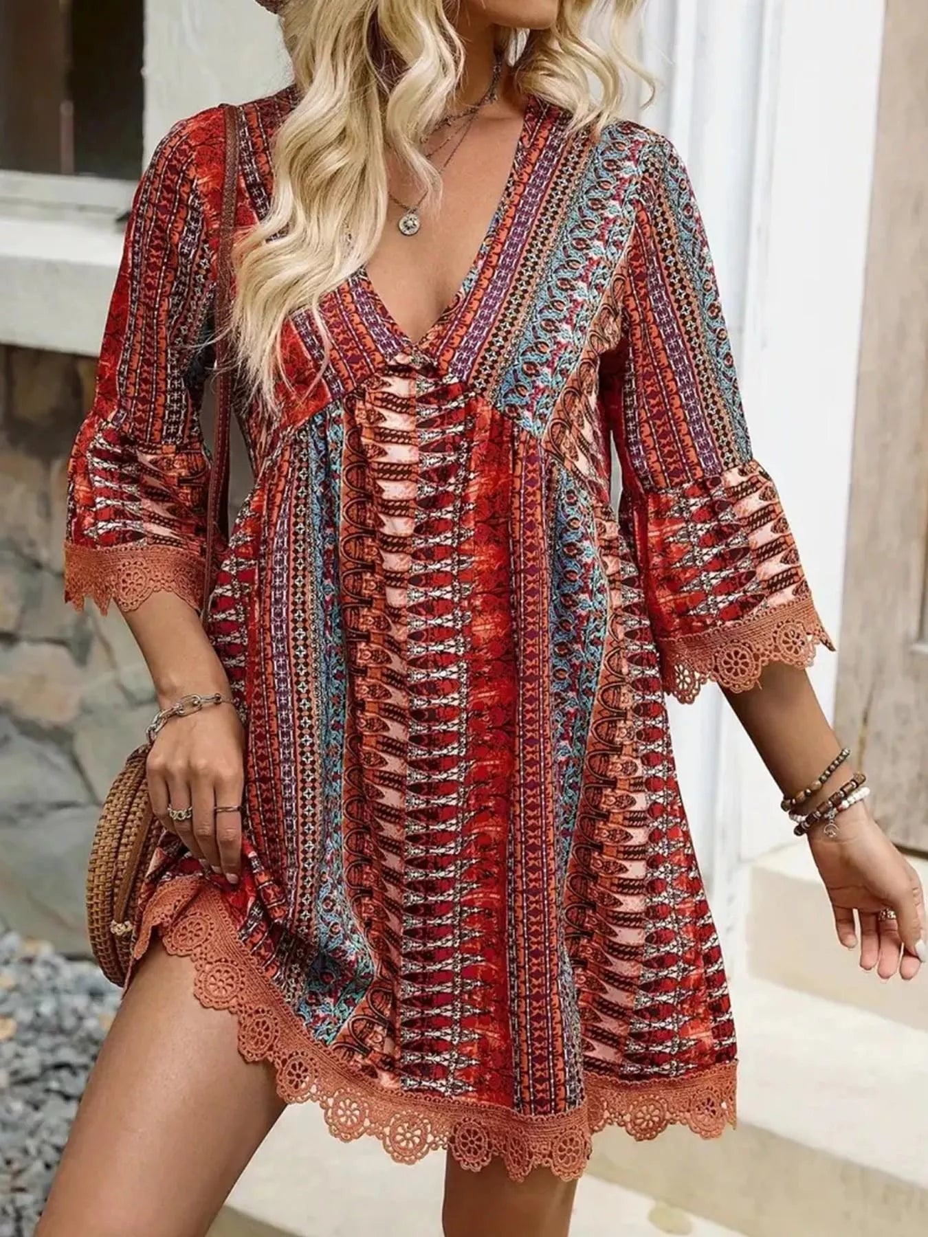 Printed V-Neck A-Line Dress The Nichole Collection - Official Site