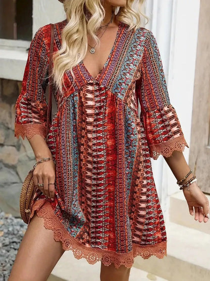 Printed V-Neck A-Line Dress The Nichole Collection - Official Site