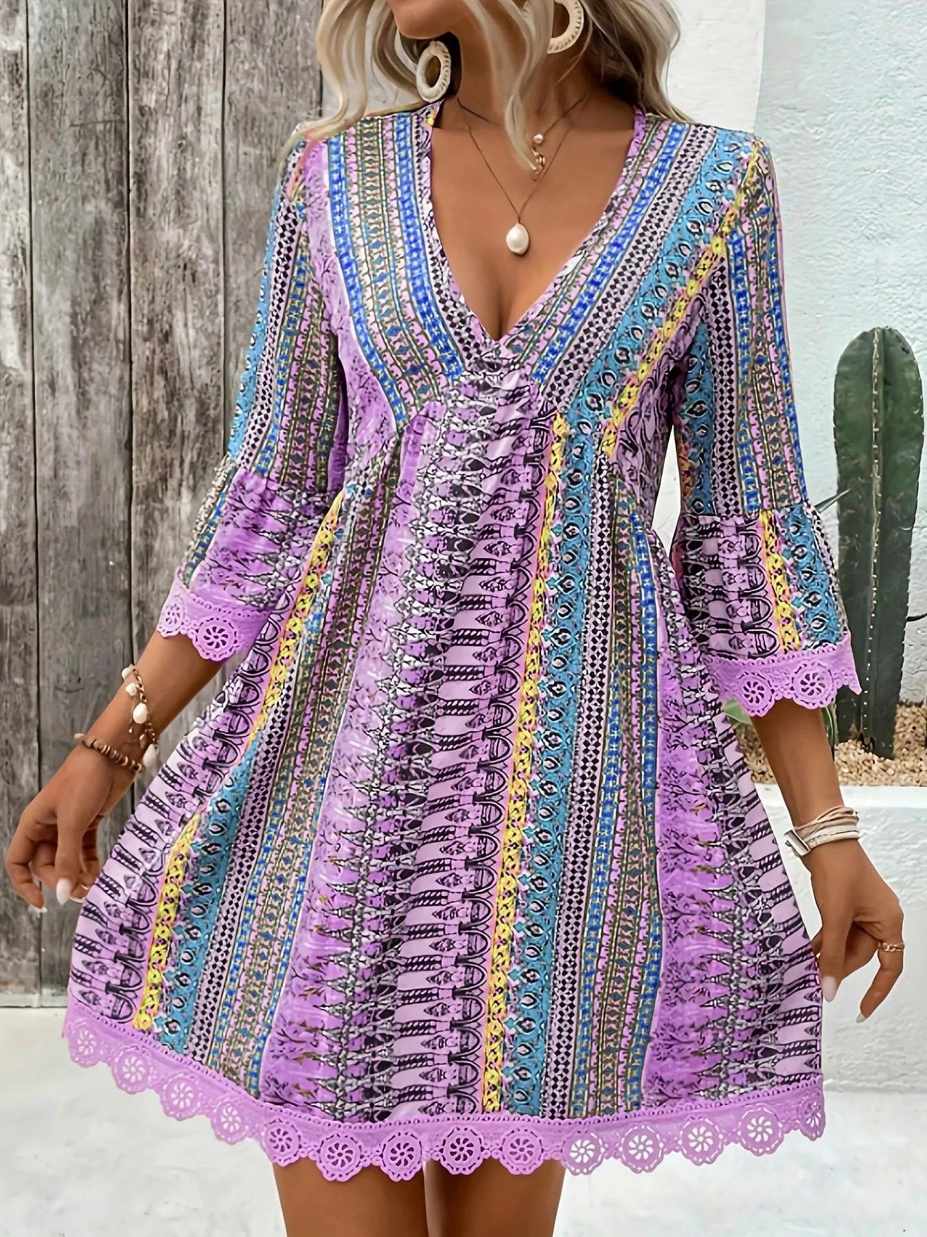 Printed V-Neck A-Line Dress The Nichole Collection - Official Site