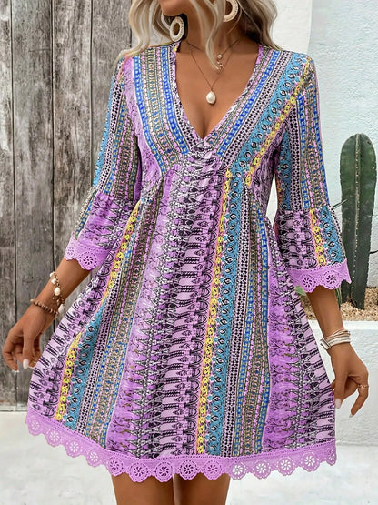 Printed V-Neck A-Line Dress The Nichole Collection - Official Site