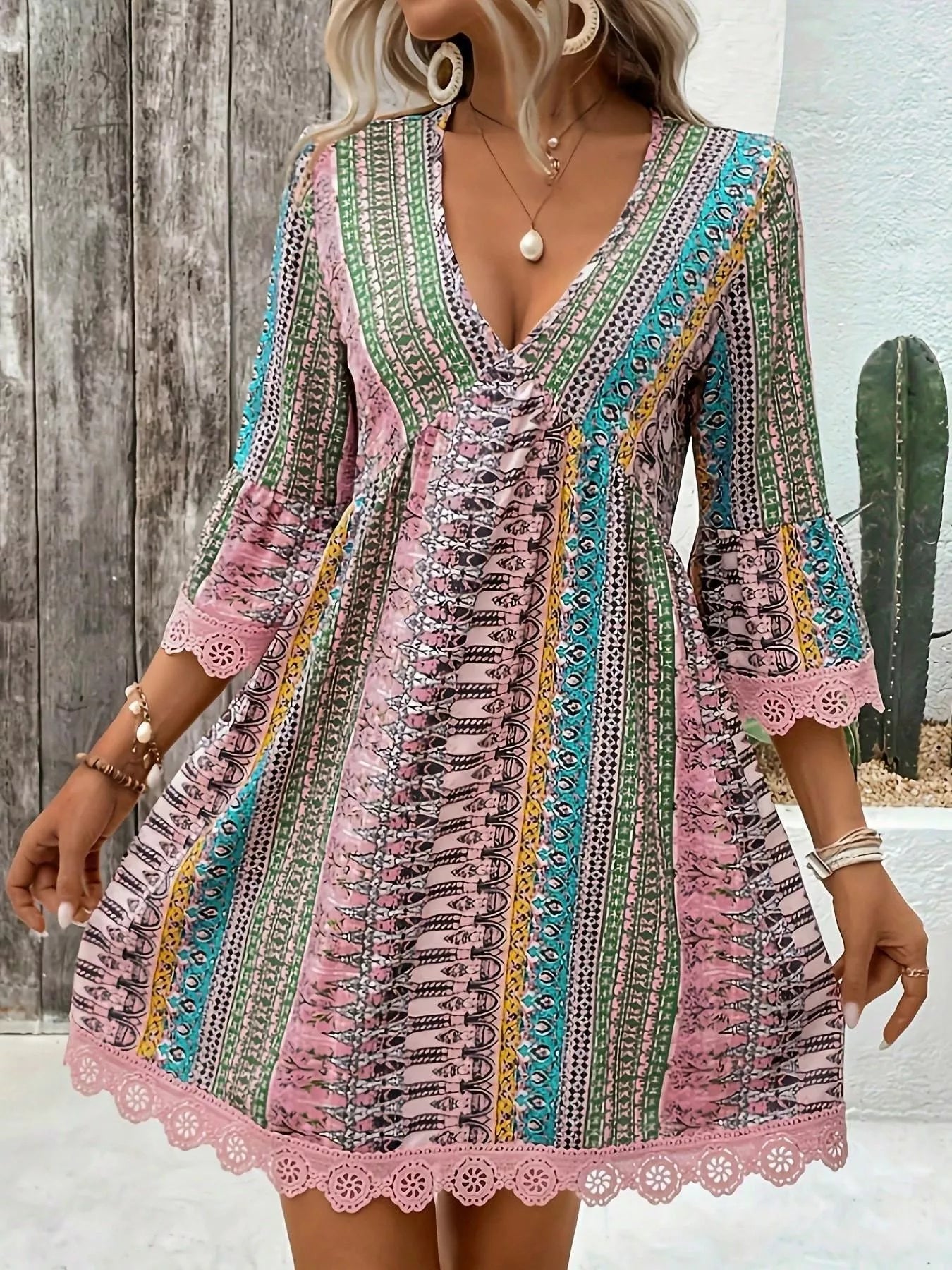 Printed V-Neck A-Line Dress The Nichole Collection - Official Site
