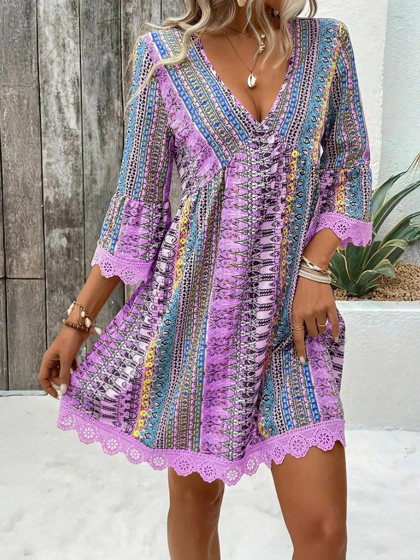 Printed V-Neck A-Line Dress Light Purple / S The Nichole Collection - Official Site