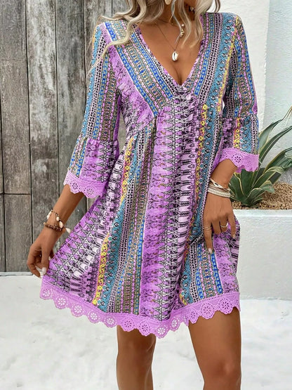Printed V-Neck A-Line Dress Light Purple / S The Nichole Collection - Official Site