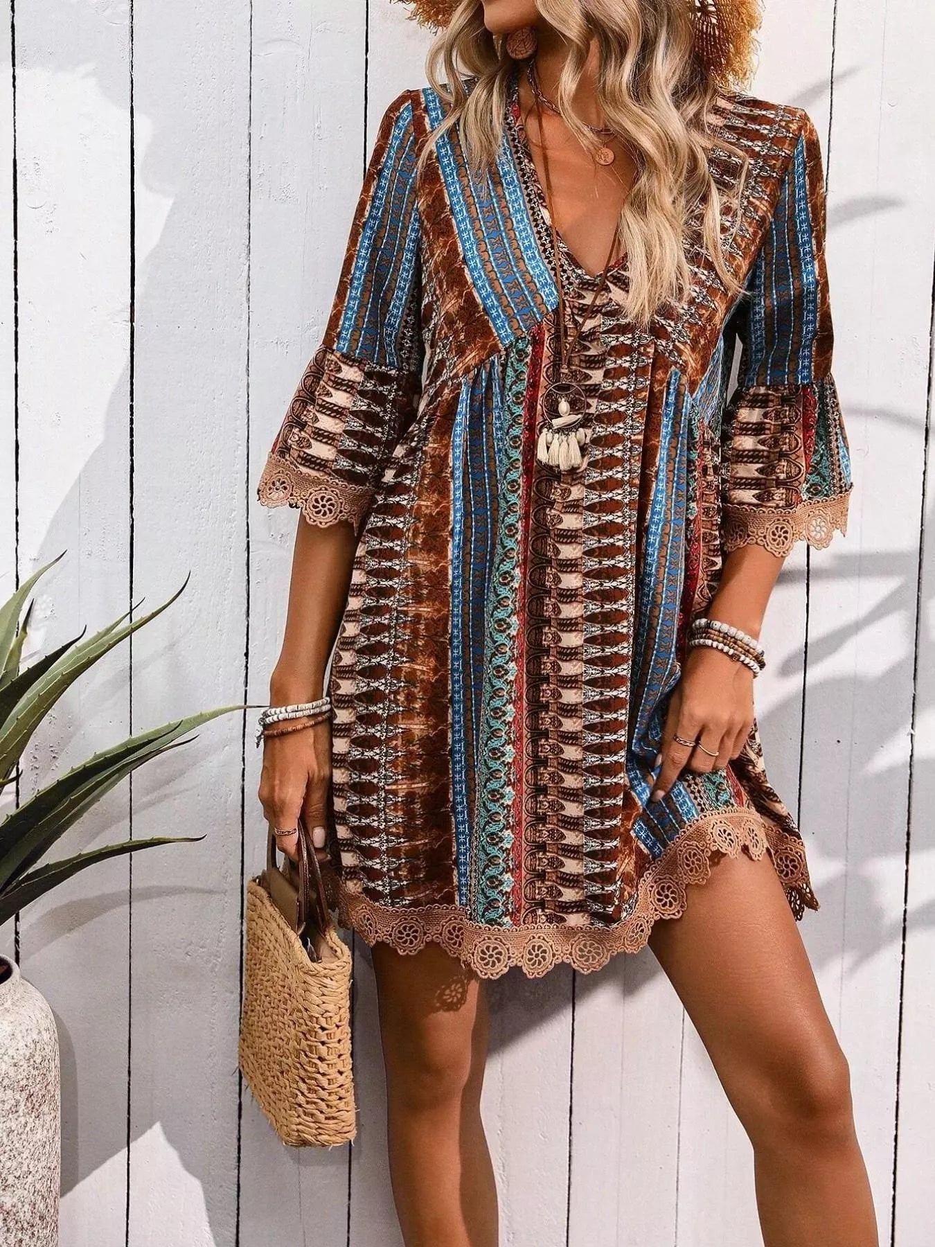 Printed V-Neck A-Line Dress The Nichole Collection - Official Site