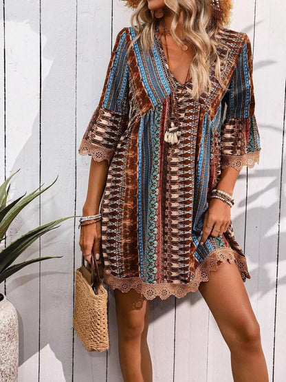 Printed V-Neck A-Line Dress The Nichole Collection - Official Site