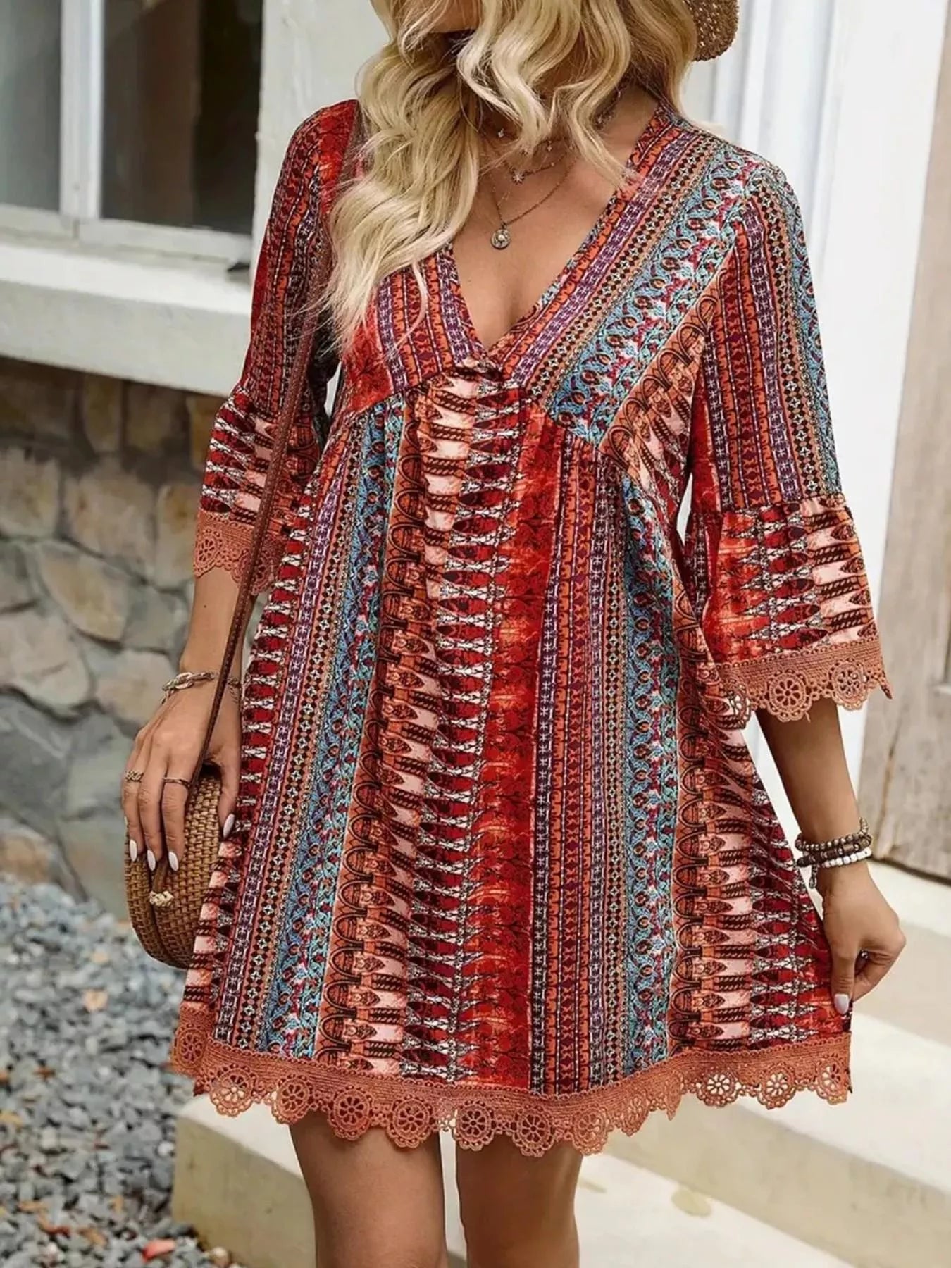 Printed V-Neck A-Line Dress The Nichole Collection - Official Site