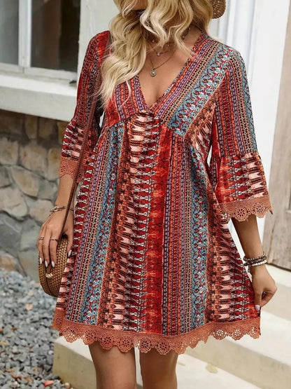 Printed V-Neck A-Line Dress The Nichole Collection - Official Site