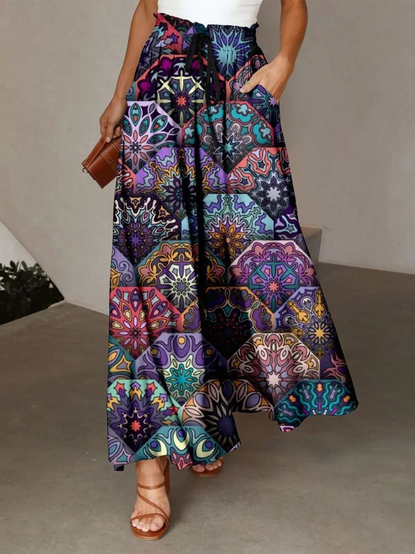 Printed Wide-Leg Pants Plum Purple / S The Nichole Collection