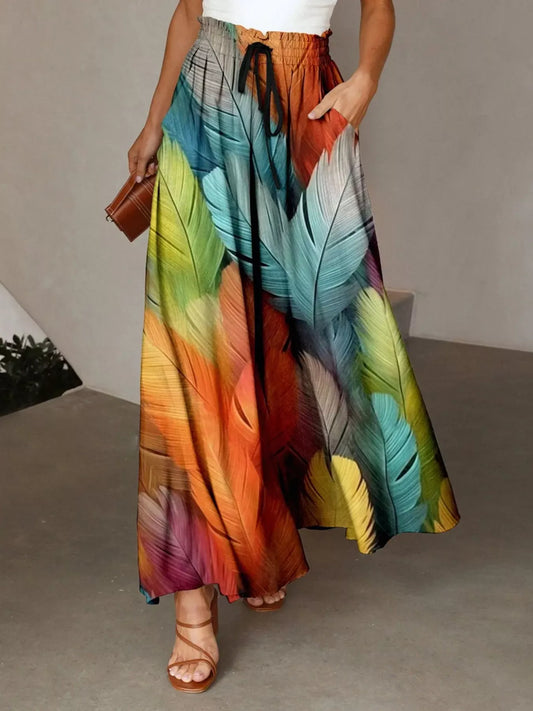 Printed Wide-Leg Pants Orange / S The Nichole Collection