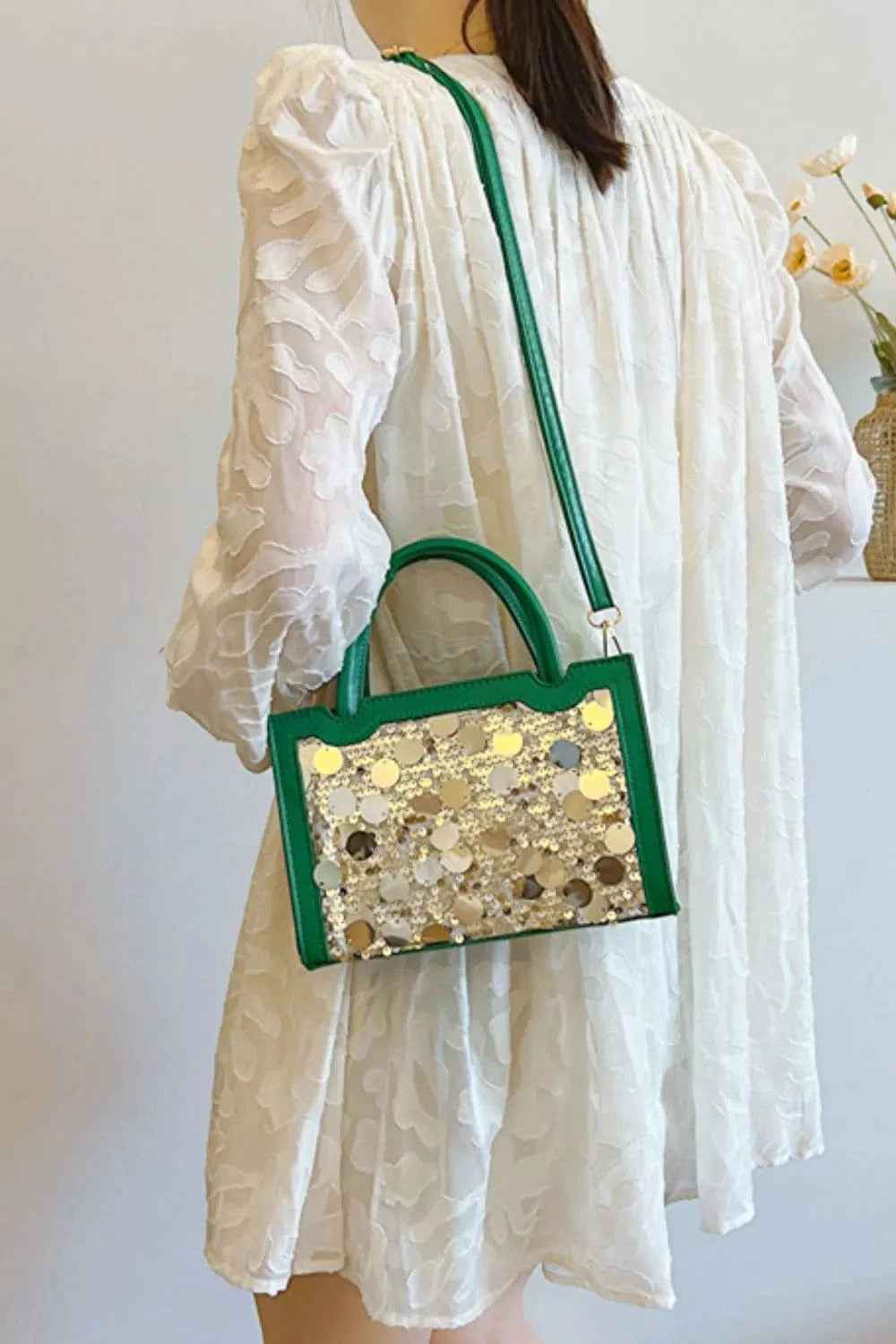 PU Leather Sequin Handbag Handbags Dark Green / One Size The Nichole Collection