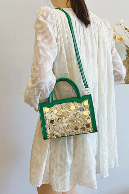 PU Leather Sequin Handbag Handbags Dark Green / One Size The Nichole Collection