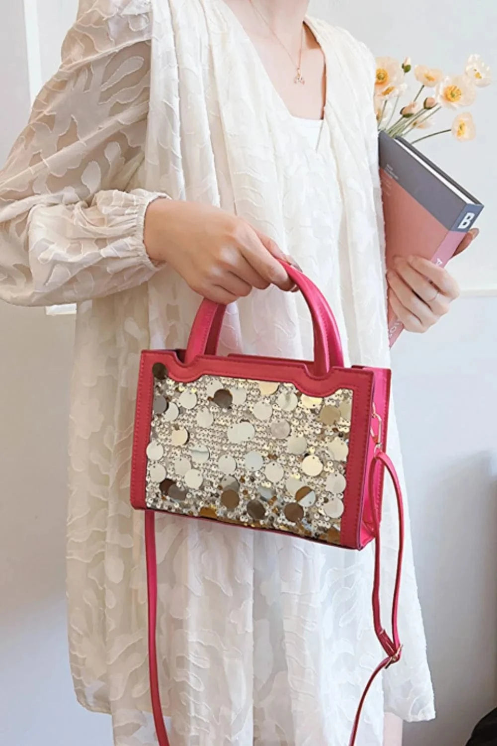 PU Leather Sequin Handbag Handbags Hot Pink / One Size The Nichole Collection