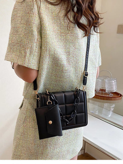 Quilted Chain Strap Crossbody Bag Black / One Size The Nichole Collection