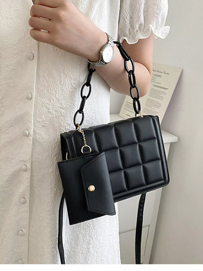 Quilted Chain Strap Crossbody Bag Black / One Size The Nichole Collection
