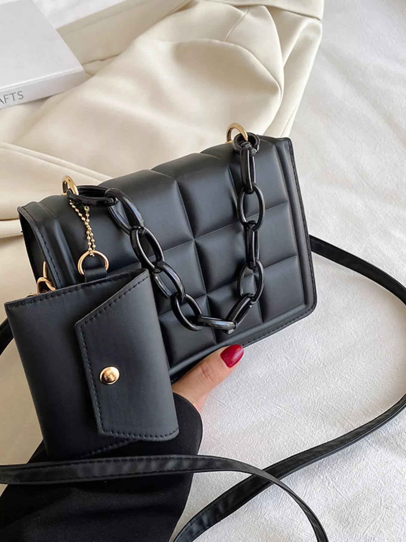 Quilted Chain Strap Crossbody Bag Black / One Size The Nichole Collection