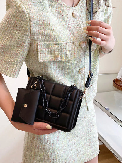 Quilted Chain Strap Crossbody Bag Black / One Size The Nichole Collection