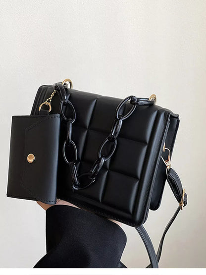 Quilted Chain Strap Crossbody Bag Black / One Size The Nichole Collection