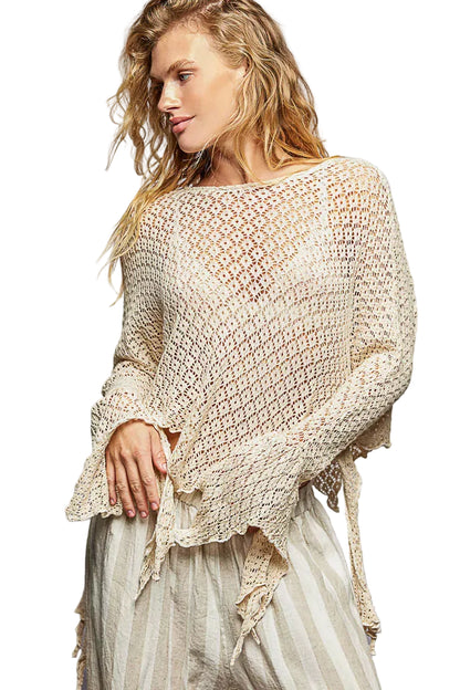 Raw Edge Open Sleeve High-Low Cotton Knit Top CREAM / One Size The Nichole Collection - Official Site
