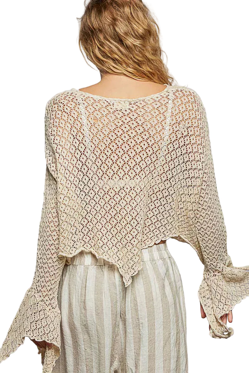 Raw Edge Open Sleeve High-Low Cotton Knit Top CREAM / One Size The Nichole Collection - Official Site